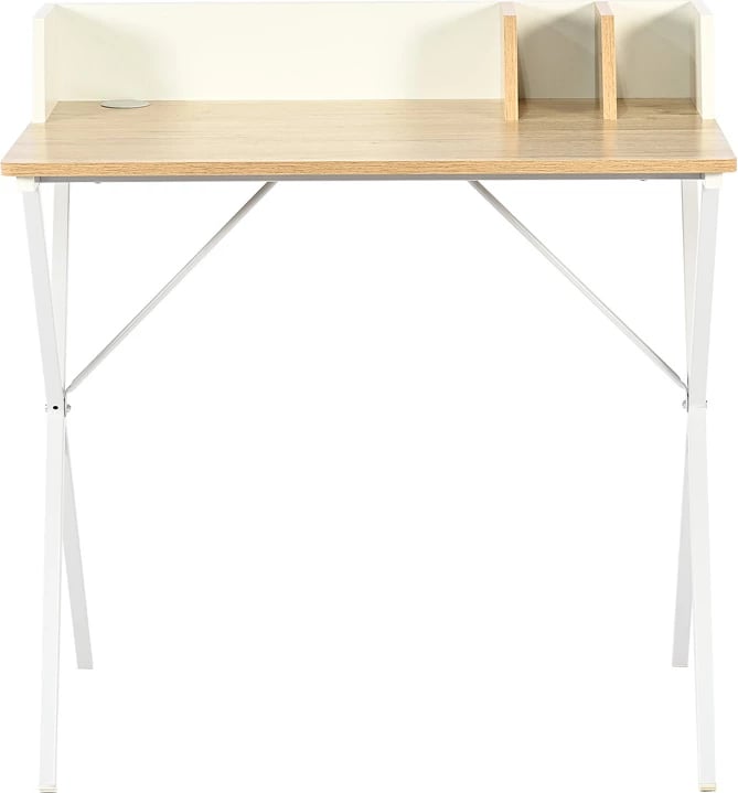Tavolinë zyre Zervan, ngjyrë lisi, këmbë metalike të bardha, 80x50x84cm