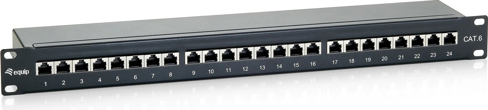 Patch panel 24-portë Equip Cat6, 1U, rack mounting, e zezë