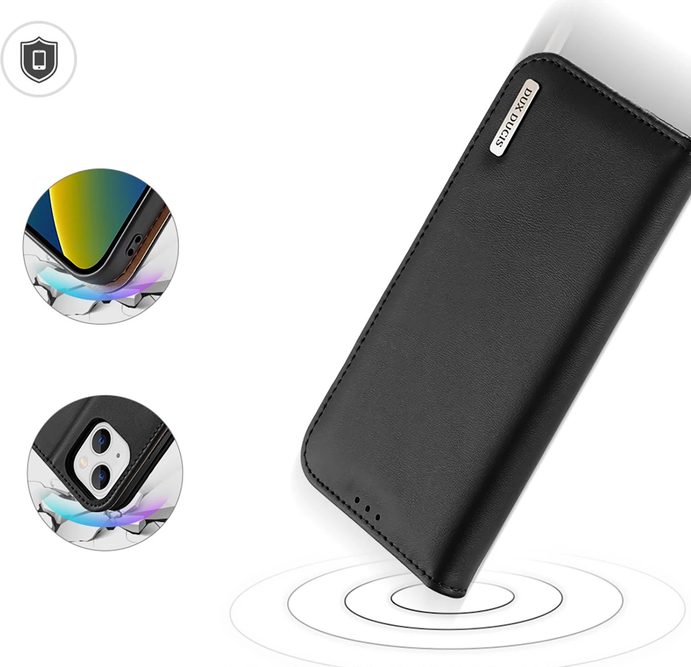 Mbështjellës Dux Ducis Hivo për iPhone 14 Plus, lëkurë natyrale, me xhepa për kartela dhe para, i zi Mbështjellës Dux Ducis Hivo për iPhone 14 Plus, lëkurë natyrale, me xhepa për kartela dhe para, i zi