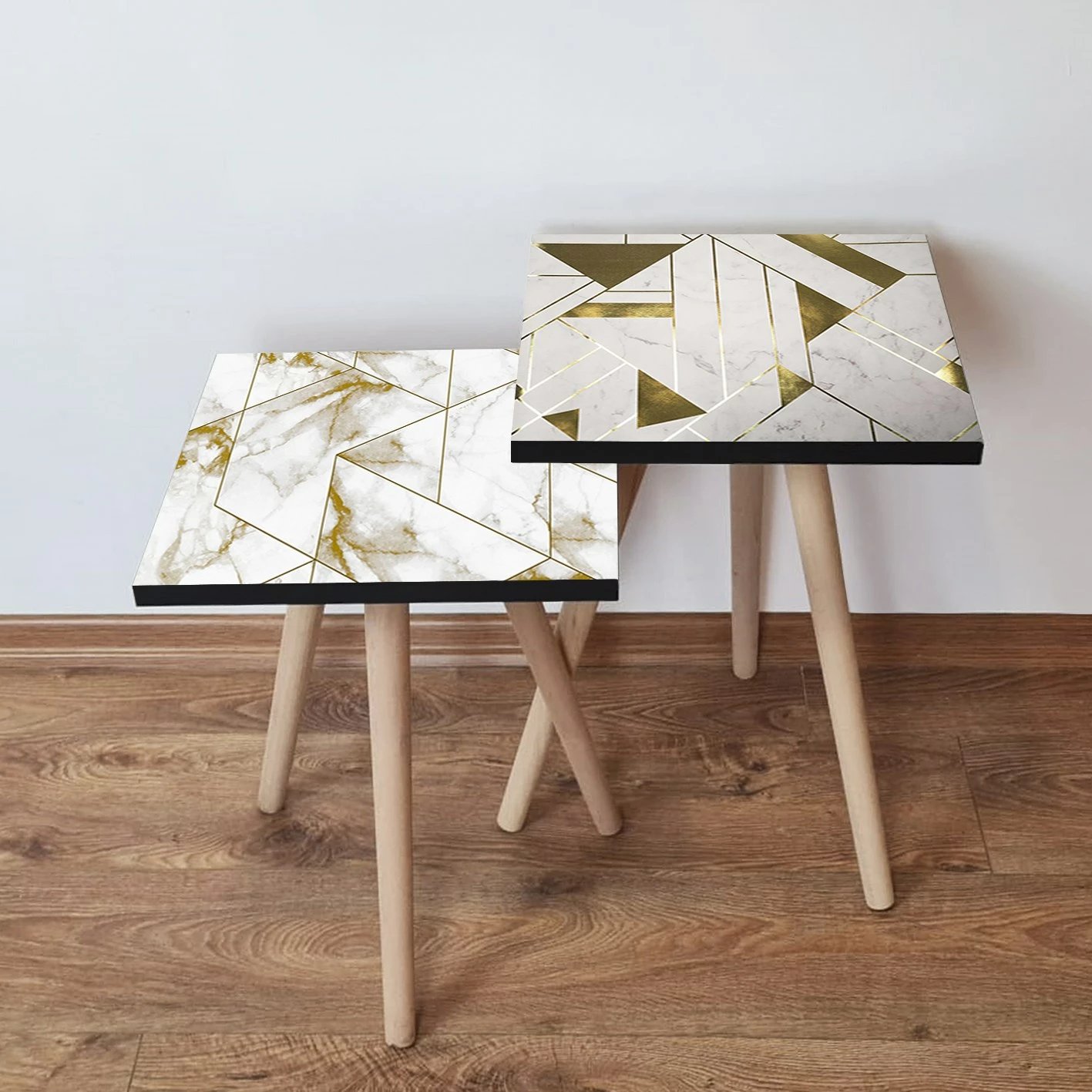 Set tavolinash ndihmëse, dy copë, Skye Decor, 2Shp474, ngjyrë e bardhë, ari, gri