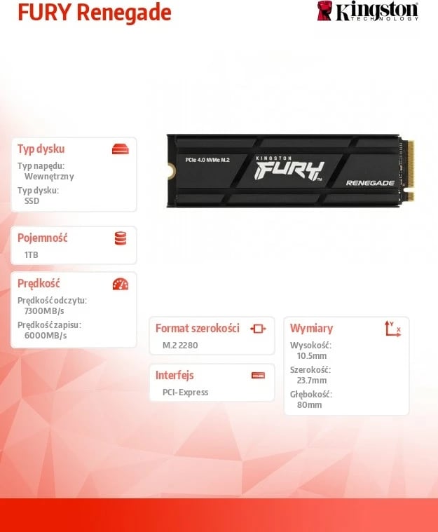 SSD Kingston FURY Renegade 1TB, M.2 2280, PCI-e 4.0 NVMe, i zi