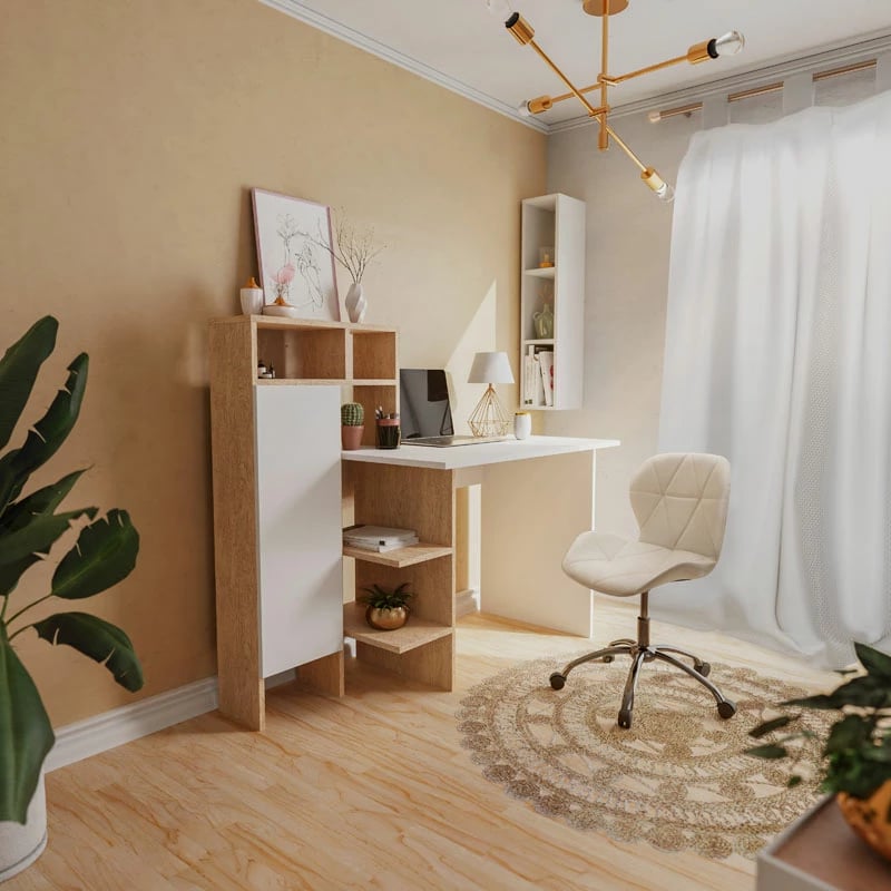 Karrige zyre Frea II, lëkurë sintetike e bardhë, 47x52x82-95 cm