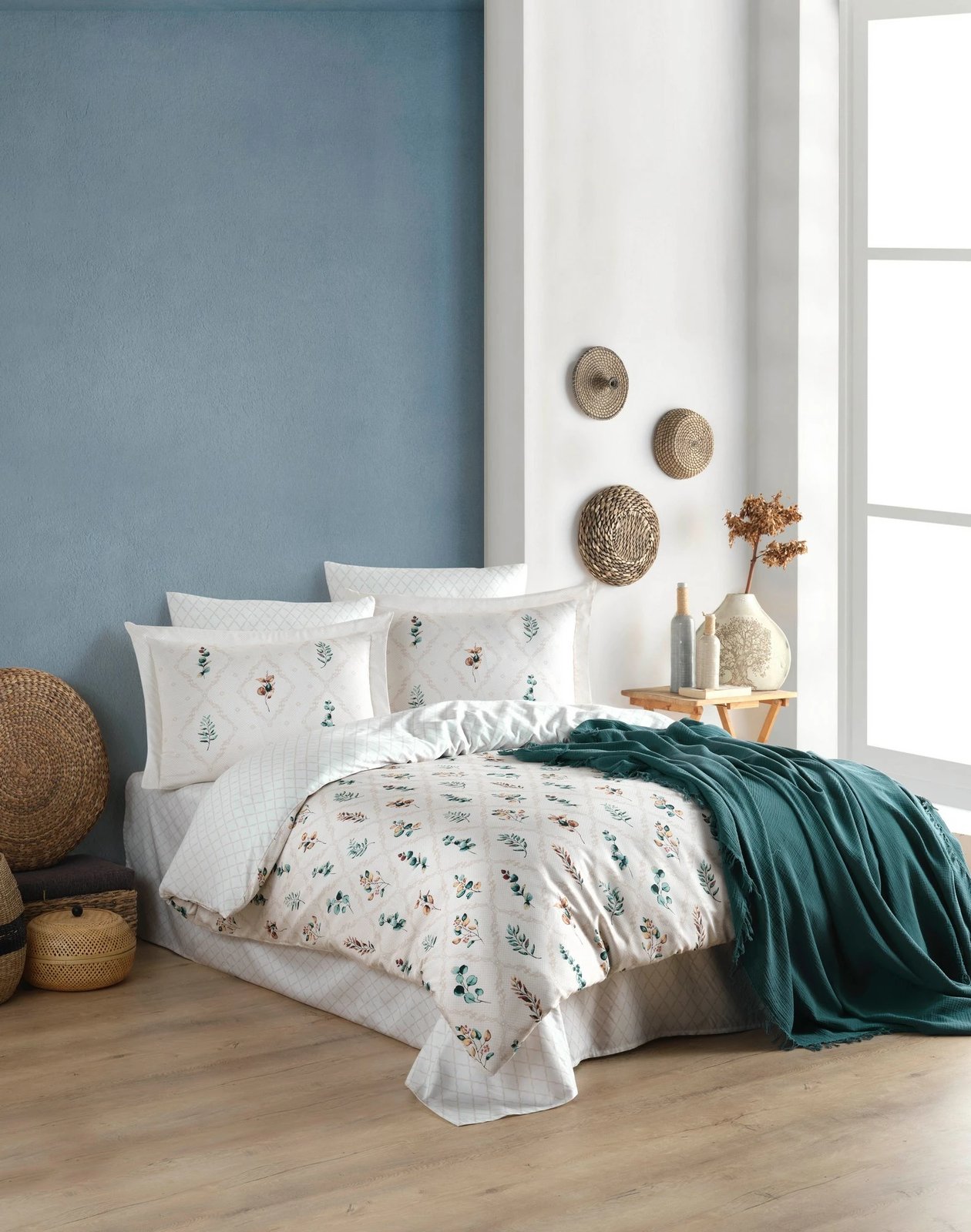 Set mbulesë për jorgan dopio, Ofelya, ngjyrë e bardhë dhe e gjelbër, L'essentiel