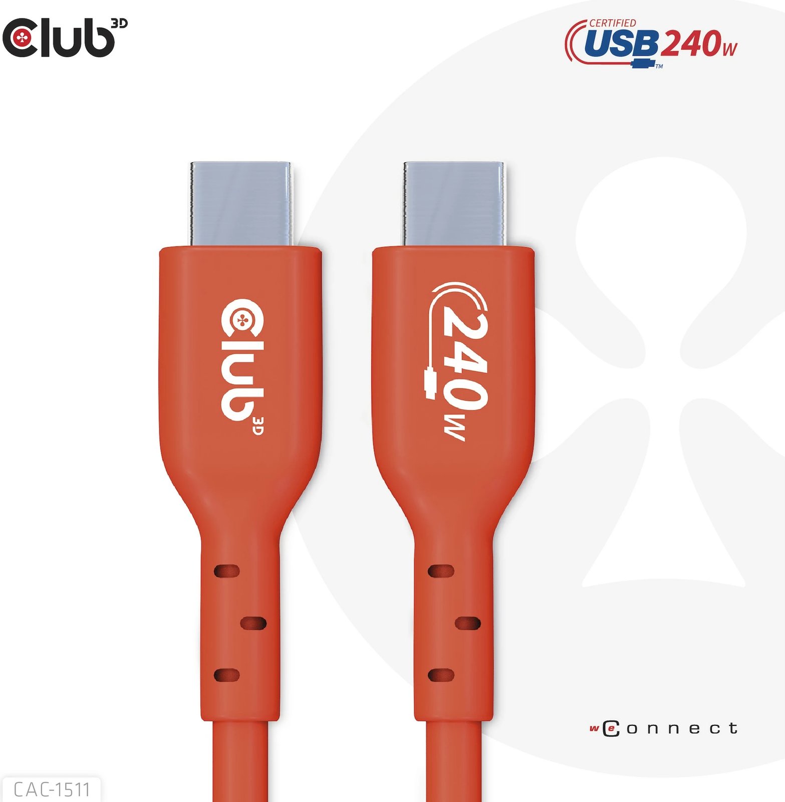 Kabllo USB-C Club3D 4m, 240W, 480Mb/s, e kuqe