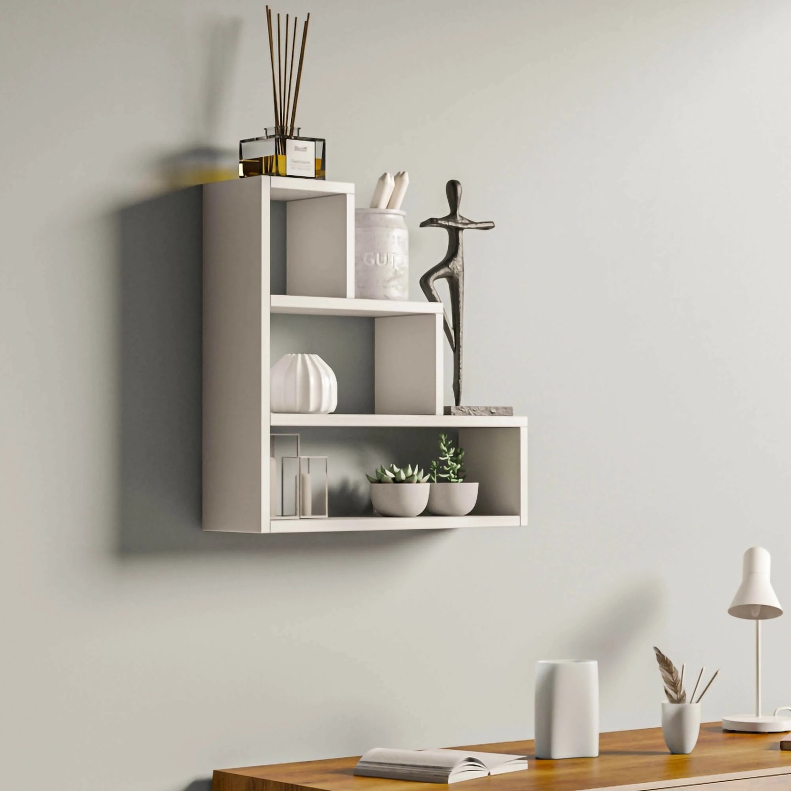 Raft muri Skye Decor, model Piramit, ngjyrë e bardhë