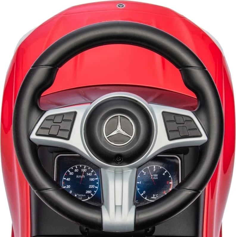 makinë ride-on për fëmijë, Milly Mally, Mercedes C-Class Deluxe, me dorezë drejtuese dhe barrierë të heqshme, sedilje eko-lëkurë, goma gome, ngarkesa max 25 kg, e kuqe