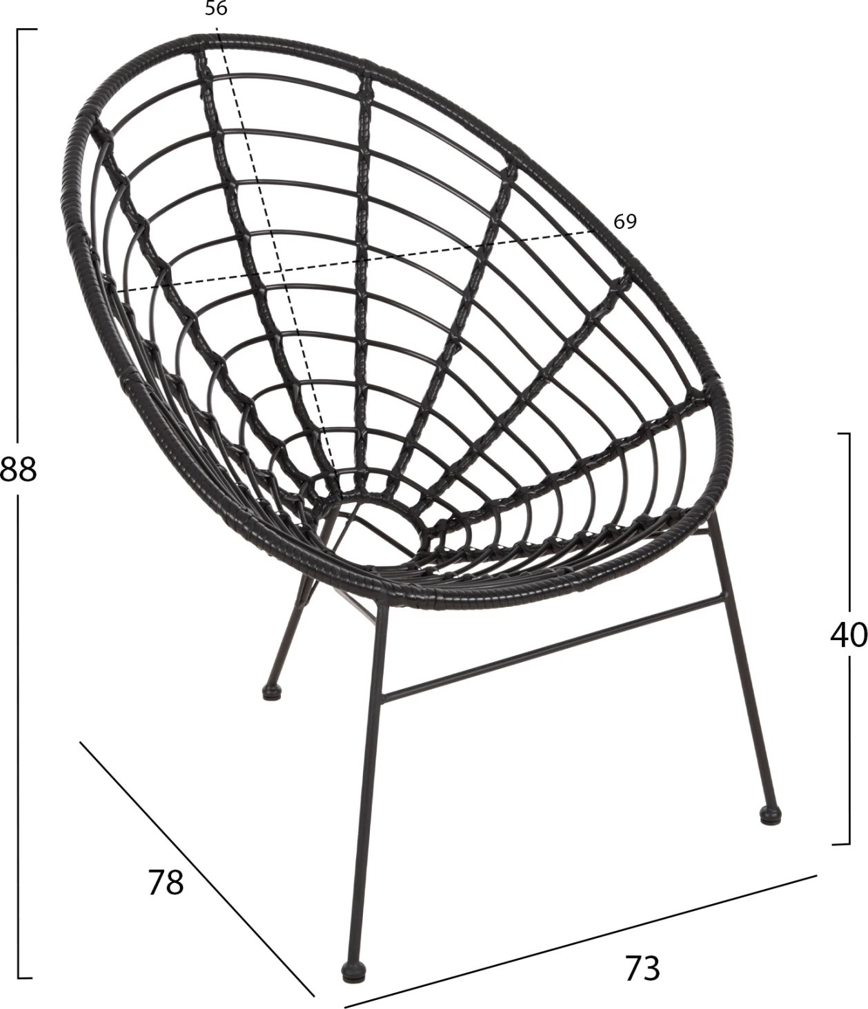 Karrige ALLEGRA lloj foleje FH5458.12 metal i zi - thurje e zezë 73x78x88H cm