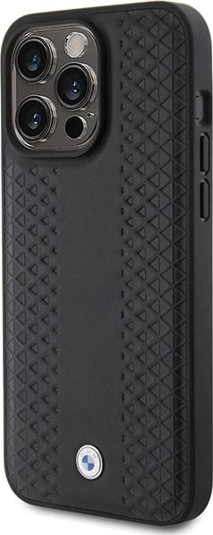 Mbështjellës BMW Leather Diamond Pattern për iPhone 15 Pro Max, i zi