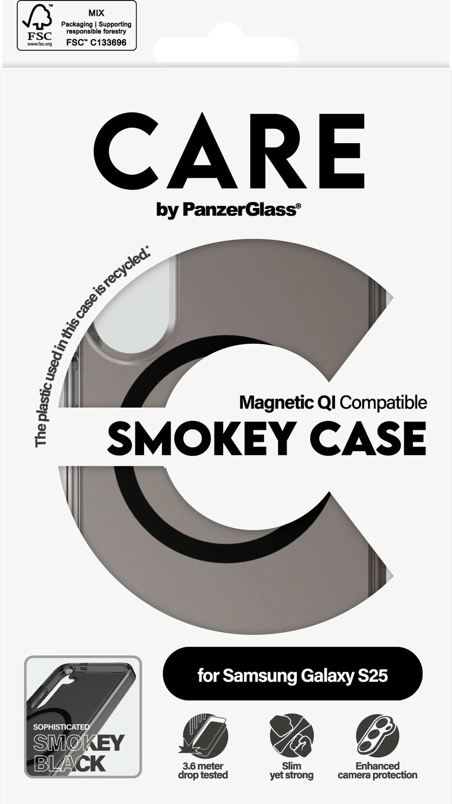 Mbështjellës PanzerGlass CARE Flagship, Galaxy S25, QI compatible, i zi