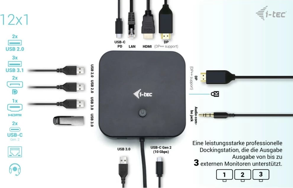 Docking station I-Tec USB-C HDMI Dual DP, 100W, 3x 4K, 10Gbps, i zi