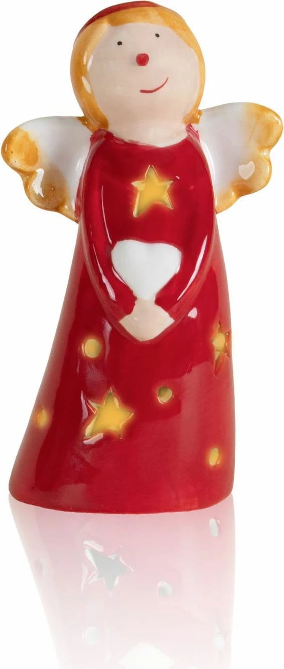 Objekt dekorativ prej qeramike, ngjyrë e kuqe dhe e bardhë, me dritë LED, Evila Originals, SUS0163, 7x5x10cm