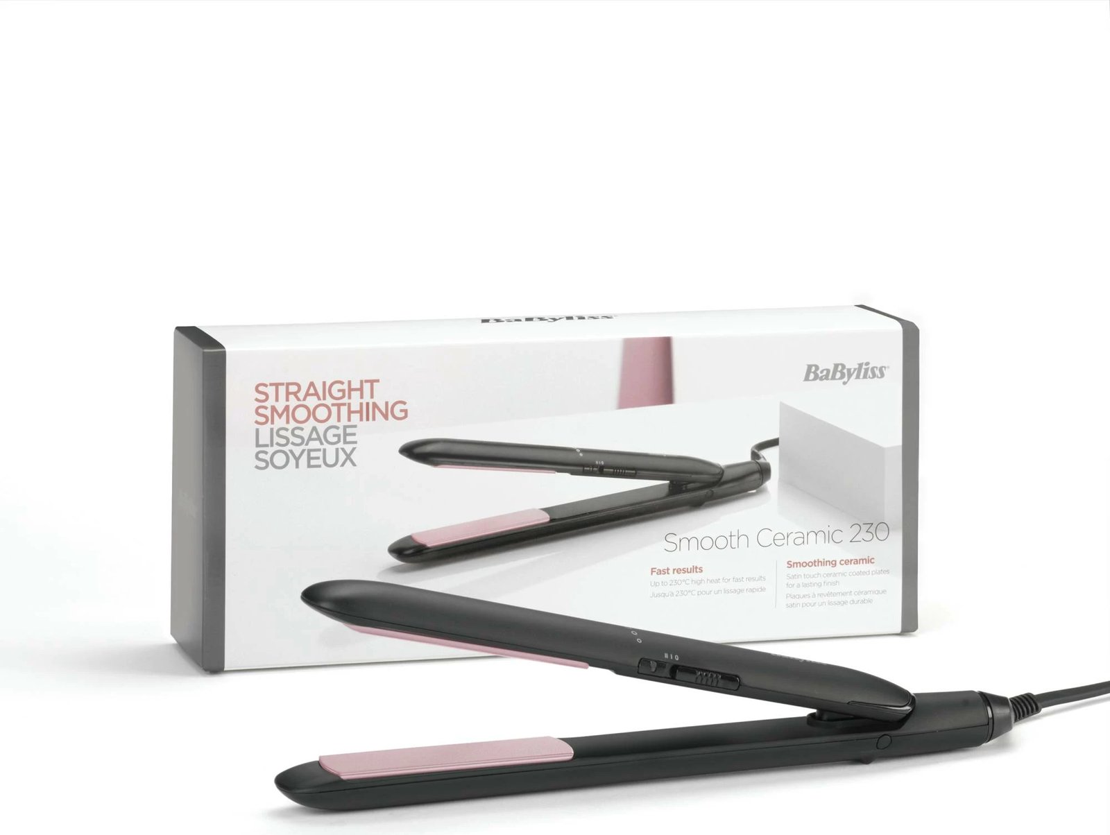 Drejtues flokësh, BaByliss ST241E, 25mm, 200-230°C, veshje qeramike, ekran LED, fikje automatike, çantë termoizoluese, e zezë