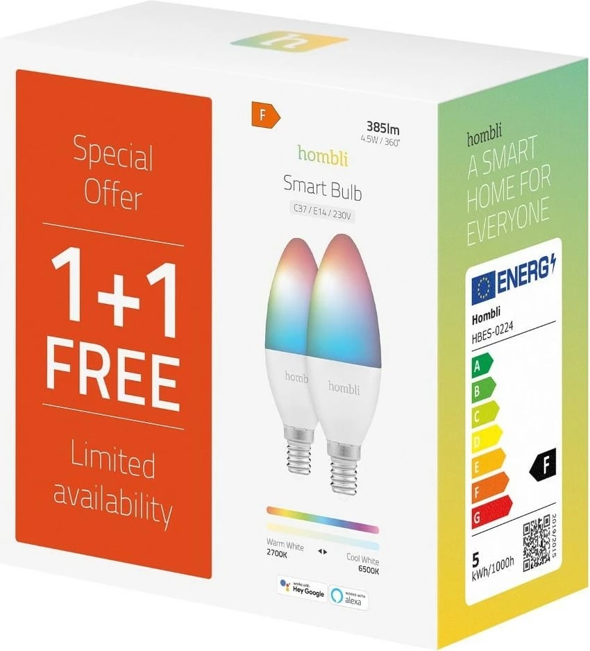 Llambë smart Hombli HBPP-0111, LED, E14, Bullet, Gri, Bardhë