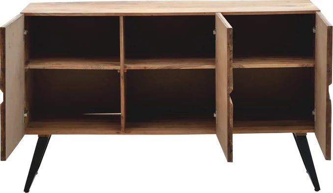 Komodë Imena, dru akacie i fortë, ngjyrë natyrale, këmbë metalike të zeza, 148x43.5x86cm