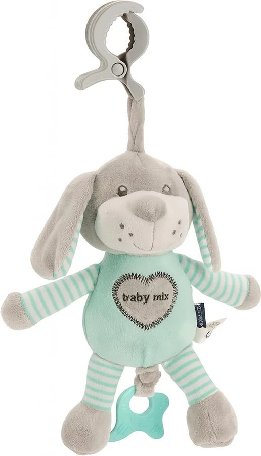 Lodër pelushi edukative me kuti muzikore dhe kapëse, Baby Mix, qen, 25 cm, mente jeshile