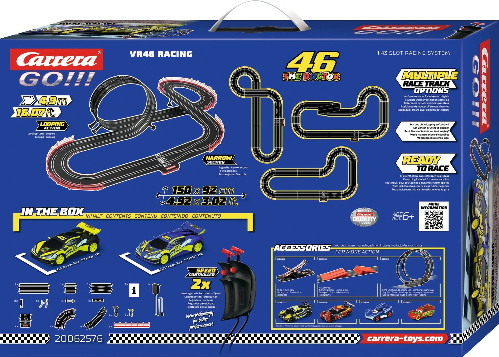 Set garash Carrera GO!!! VR46 Ultimate Racing, 2 makina, pista 4.9m, shumëngjyrësh