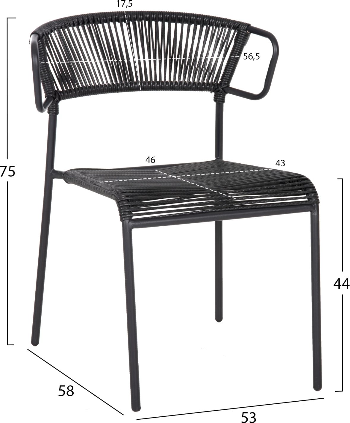 Karrige SUKI FH6053.02 metal dhe ratan sintetik, ngjyrë e zezë, 54x62x80H cm