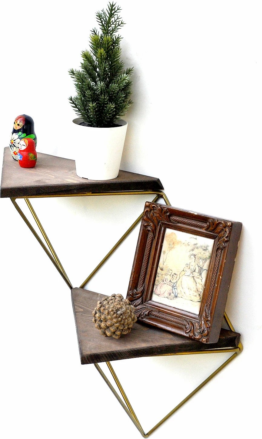 Raft dekorativ prej druri për mur, ngjyrë arre dhe ari, Hanah Home, Wr075