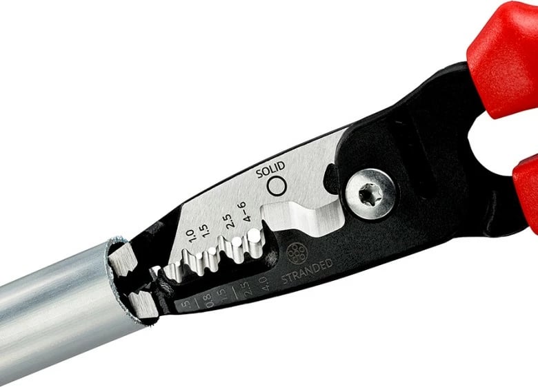 Vegël zhveshëse telash Knipex 13 72 200 ME, çelik inox, 200mm, e zezë/kuqe/kaltër