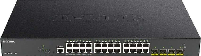 Switch D-Link DGS-1250-28XMP/E, 24x 1G PoE+, 4x 10G SFP+, L2/L3 Lite, rack, portë konsolë RJ-45