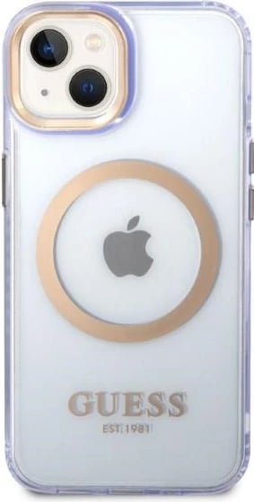 Mbështjellës Guess Gold Outline MagSafe për iPhone 14 6.1", vjollcë-ari