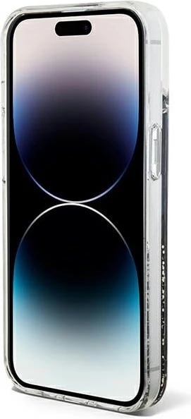 Mbështjellës Guess Liquid Glitter Marble për iPhone 14, i zi
