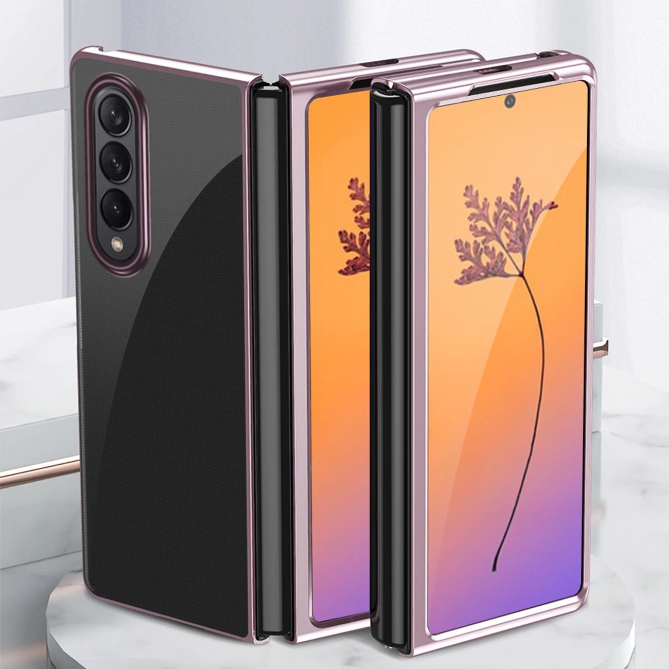 Mbështjellës Hurtel Plating Case për Samsung Galaxy Z Fold 4, kornizë metalike, e zezë