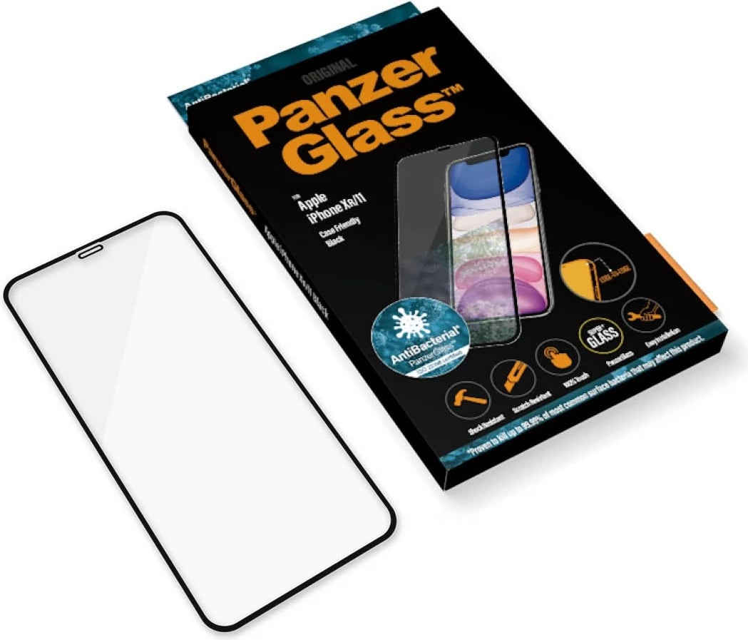 Mbrojtëse xhami PanzerGlass për iPhone 11/XR, edge-to-edge, antibakteriale, black