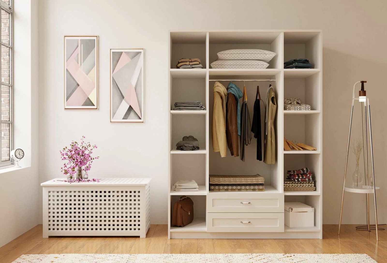 Dollap rrobash Skye Decor, RB-121-01, ngjyrë e bardhë mat