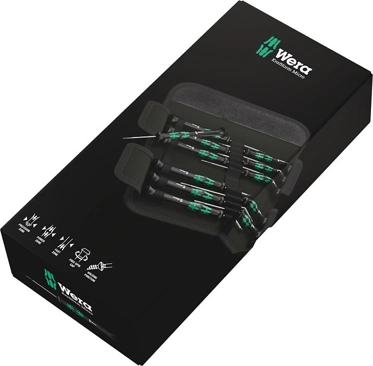 Set kaçavidash manuale Wera 05073675001, 8 copë, me dorezë plastike, në kuti, Jeshile/Zi
