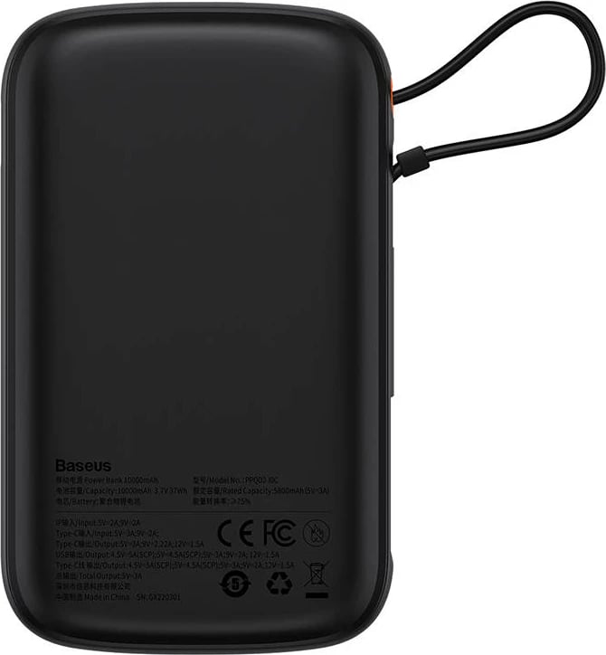 Powerbank Baseus Qpow Pro 10000mAh, 22.5W, me kabllo USB-C, e zezë
