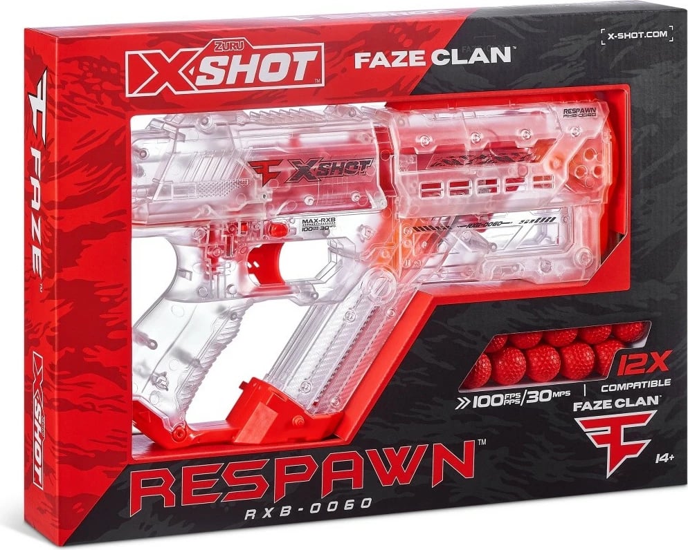 Blaster lodër ZURU X-Shot FaZe Respawn Round 12, transparent, portokalli/kuqe Blaster lodër ZURU X-Shot FaZe Respawn Round 12, transparent, portokalli/kuqe