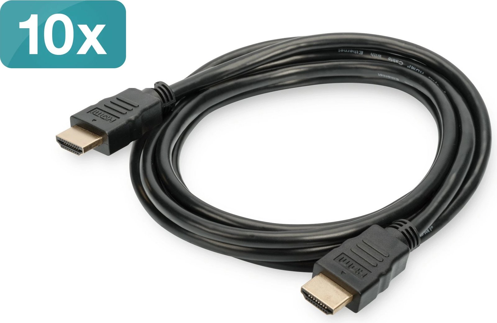 Kabllo HDMI Digitus High Speed me Ethernet, 2m, paketim 10 copë, e zezë