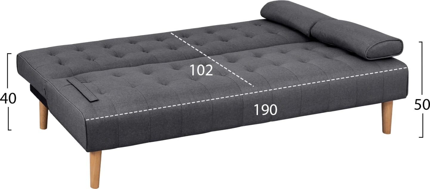 Krevat divan Wanda FH3149.01, material gri dhe 2 jastëk 190x84x83cm