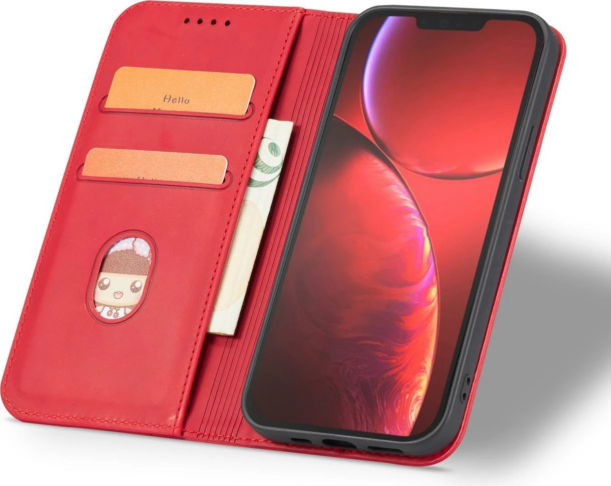 Mbështjellës Hurtel Magnet Fancy Case për iPhone 14 Pro, portofol, qëndrim, e kuqe