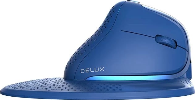 Maus vertikal Delux M618XSD, wireless BT+2.4G, OLED, RGB, USB-C, Blu