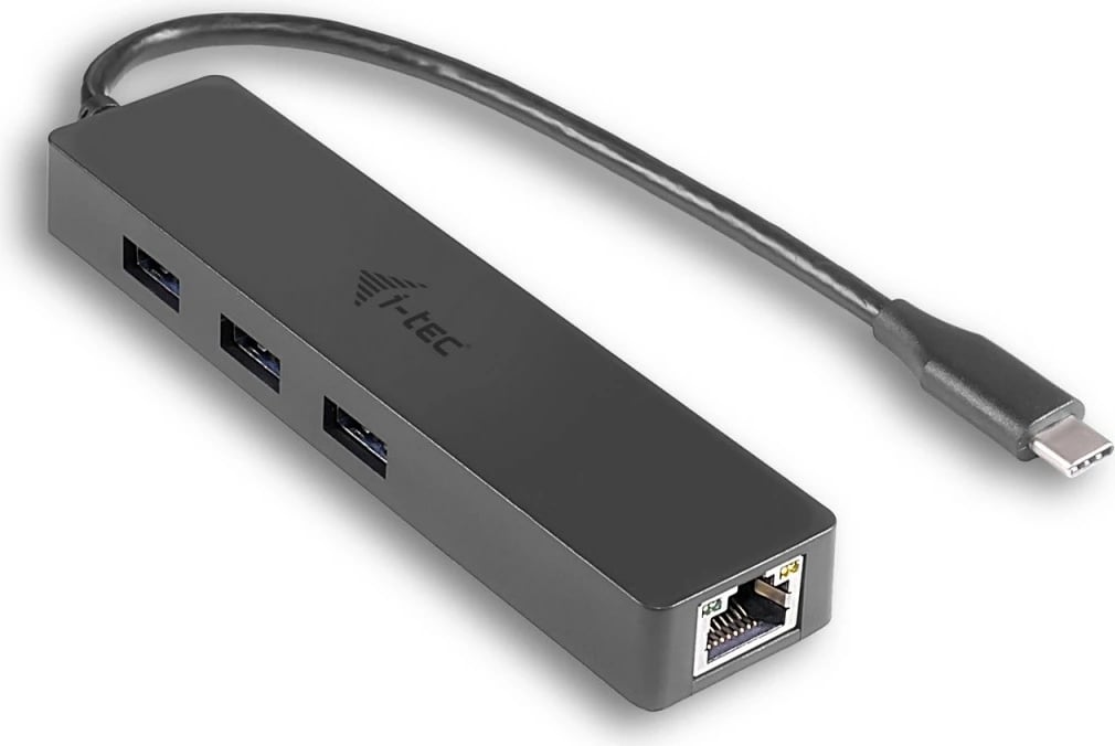 Kasë USB-C i-tec C31GL3SLIM me 3 porta USB dhe Gigabit Ethernet, e zezë