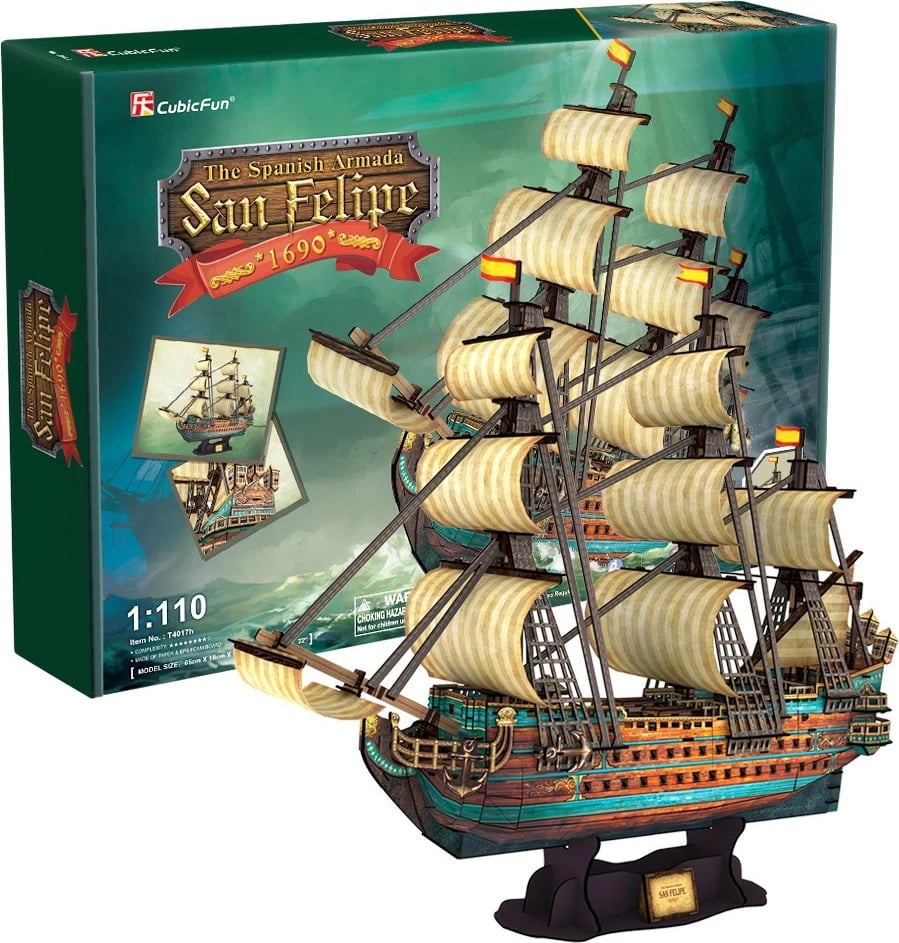 Puzzle 3D, CubicFun, San Felipe Spanish Armada T4017H, 248 pjesë, model anije 1:110, 68x18x56 cm