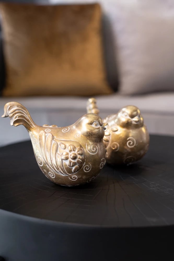 Statujë dekorative zog, ngjyrë ari, 16x10x12cm