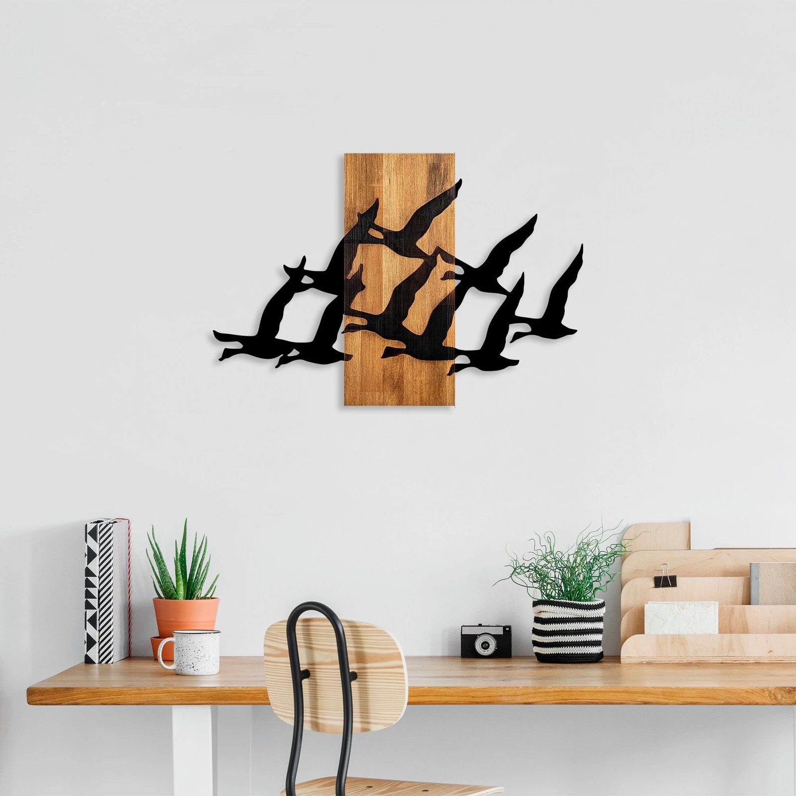 Aksesor dekorativ muri prej druri, zogj migrantë, Wallity - 375