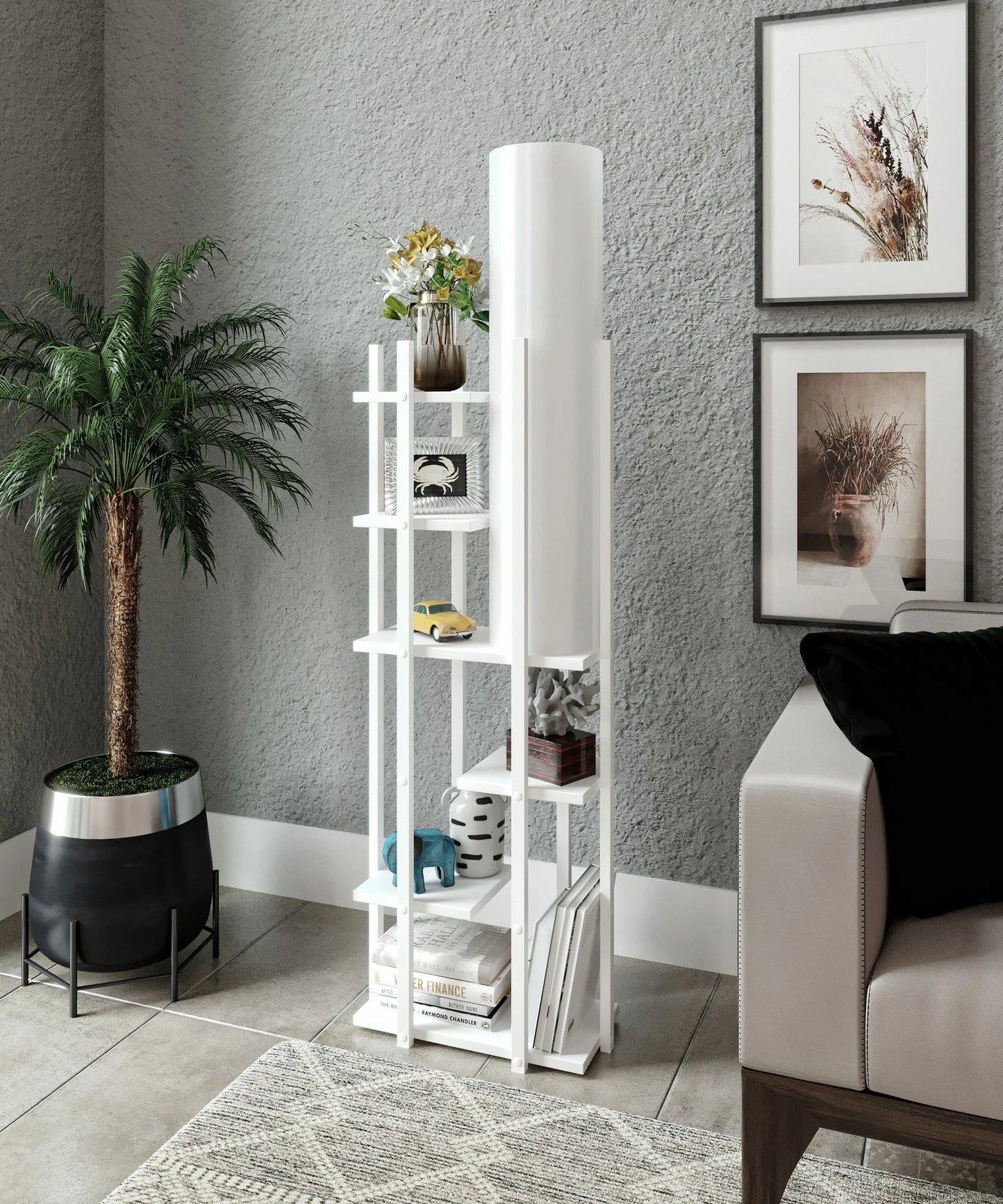 Llambë dyshemeje Opviq, Vogue - SMK, e bardhë, me rafte