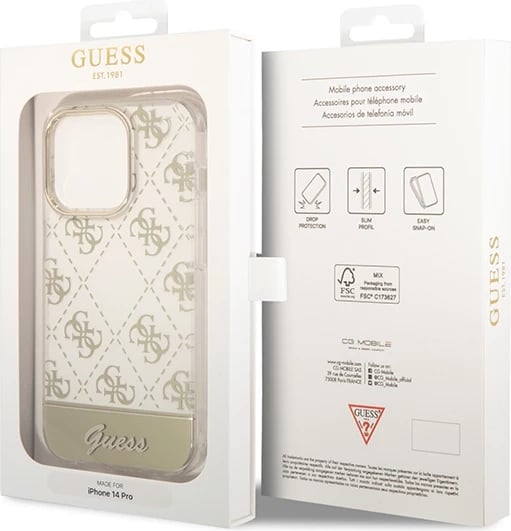 Mbështjellës Guess 4G Pattern Script për iPhone 14 Pro Max 6.7", Gold