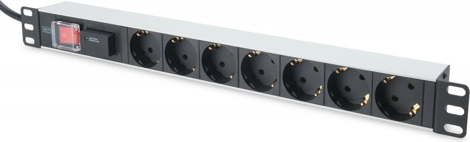 Prizë rack Digitus DN-95407, 7xSchuko, 2m, alumini, argjendtë
