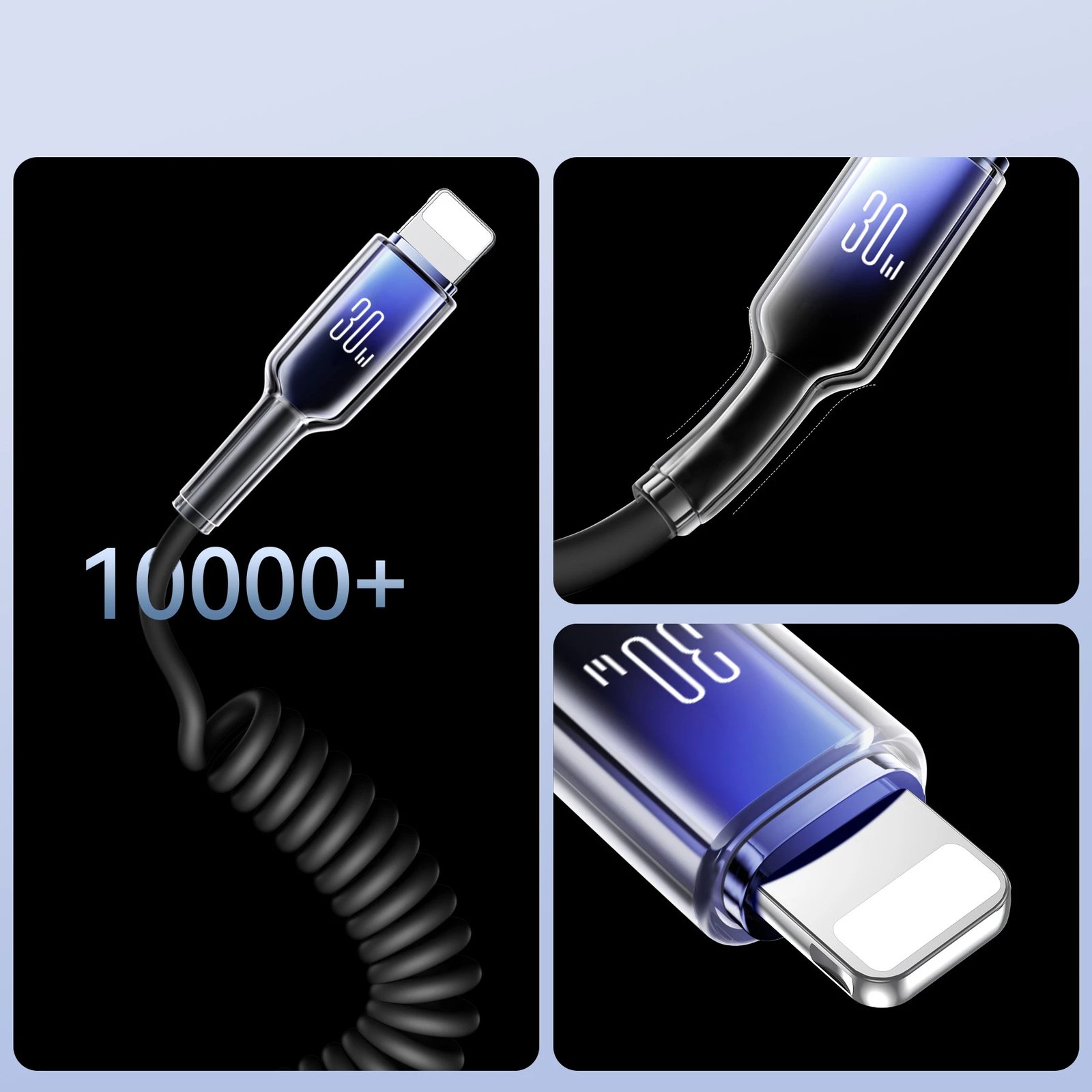 Kabllo spiral Joyroom S-A43 Crystal-Clear Series, 1.5m, USB-C në Lightning, 30W, e zezë