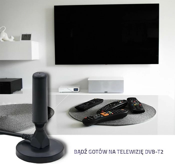 Antenë televizive DVB-T2 Qoltec 57016, për brenda, e zezë