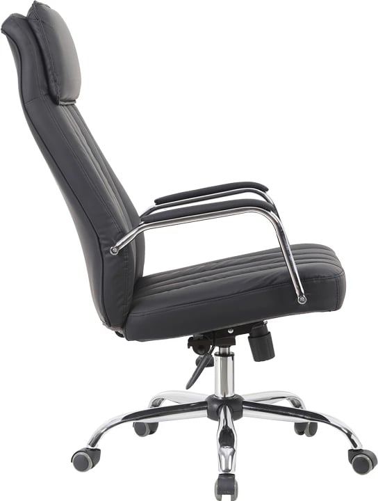 Karrige drejtoriale për zyre Morales, lëkurë sintetike e zezë, 60x70x118-124cm