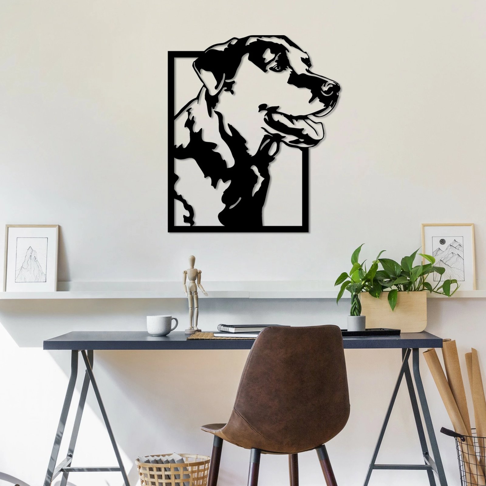 Aksesor dekorativ metalik për mur, Wallity, labrador i zi