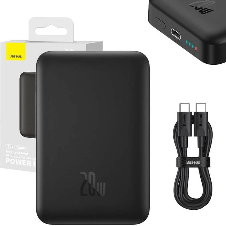 Powerbank Baseus Magnetic Mini 10000mAh, 20W, MagSafe, e zezë Powerbank Baseus Magnetic Mini 10000mAh, 20W, MagSafe, e zezë