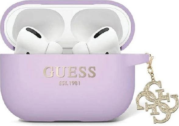 Mbështjellës Guess GUAP2LECG4U për AirPods Pro 2, silikon, vjollcë me varëse