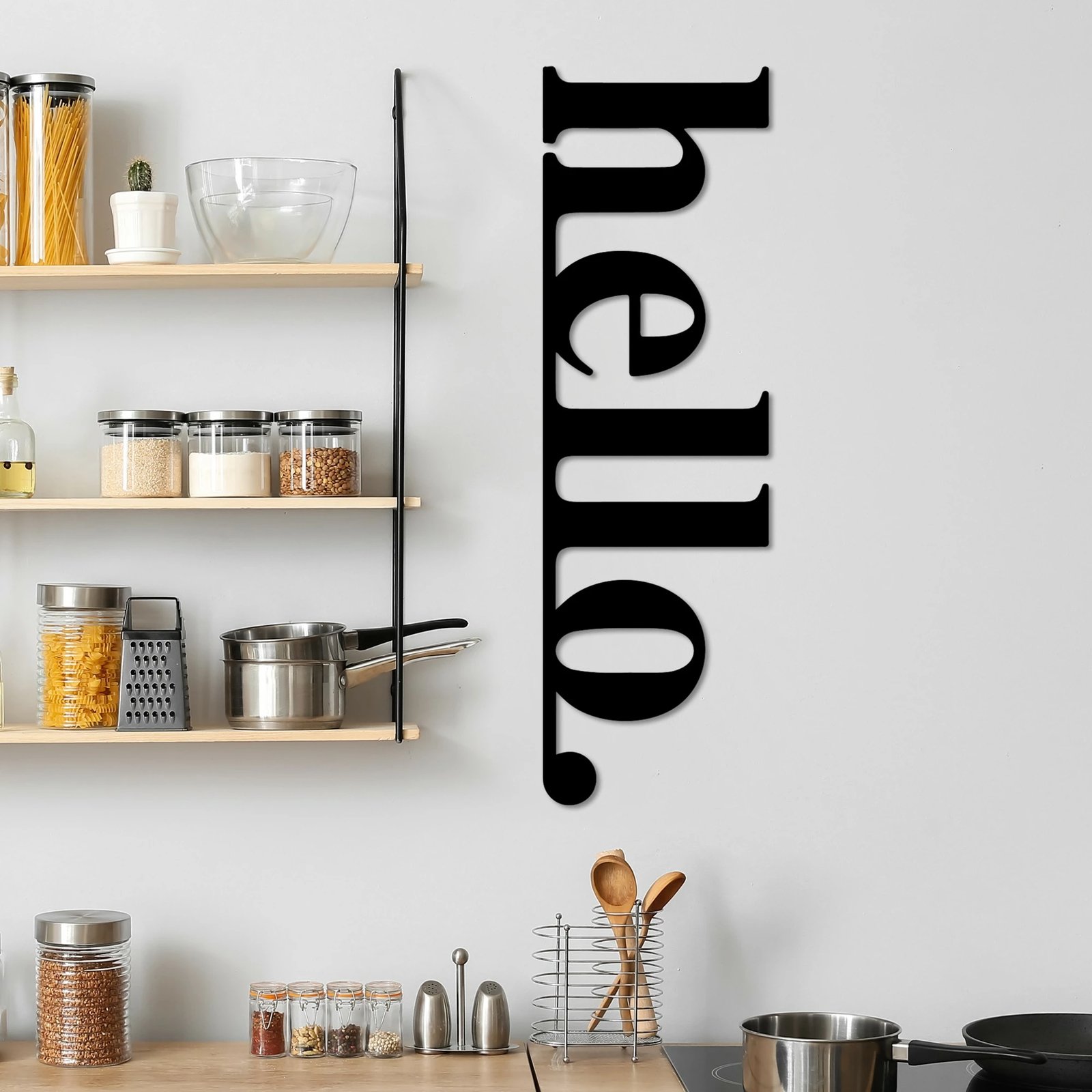 Aksesor dekorativ metalik për mur, Wallity Hello-5, ngjyrë e zezë, 30x99cm